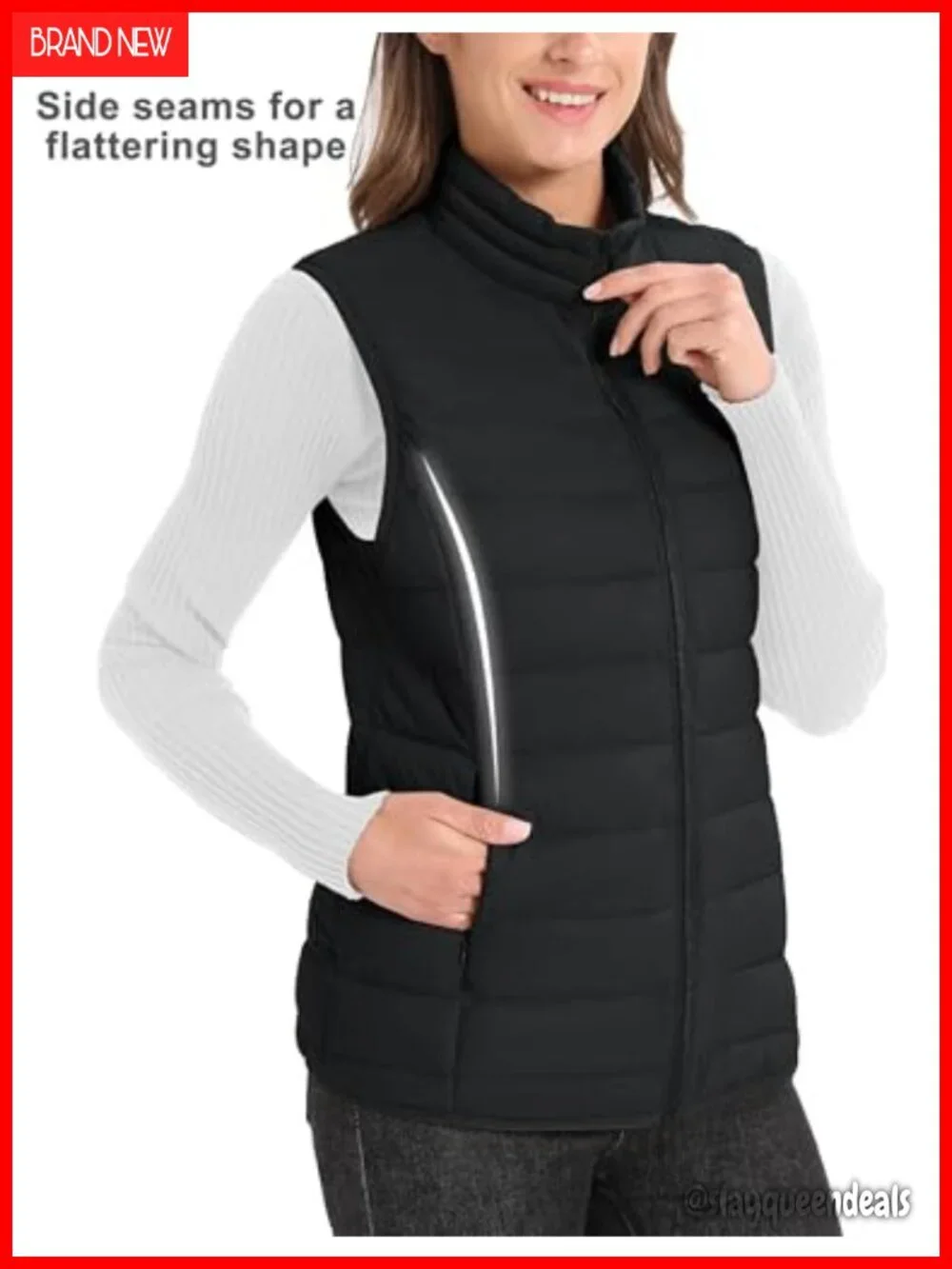 Women's Puffer Vest Lightweight Stand Collar Zip 4 Pockets Quilted Sleeveless